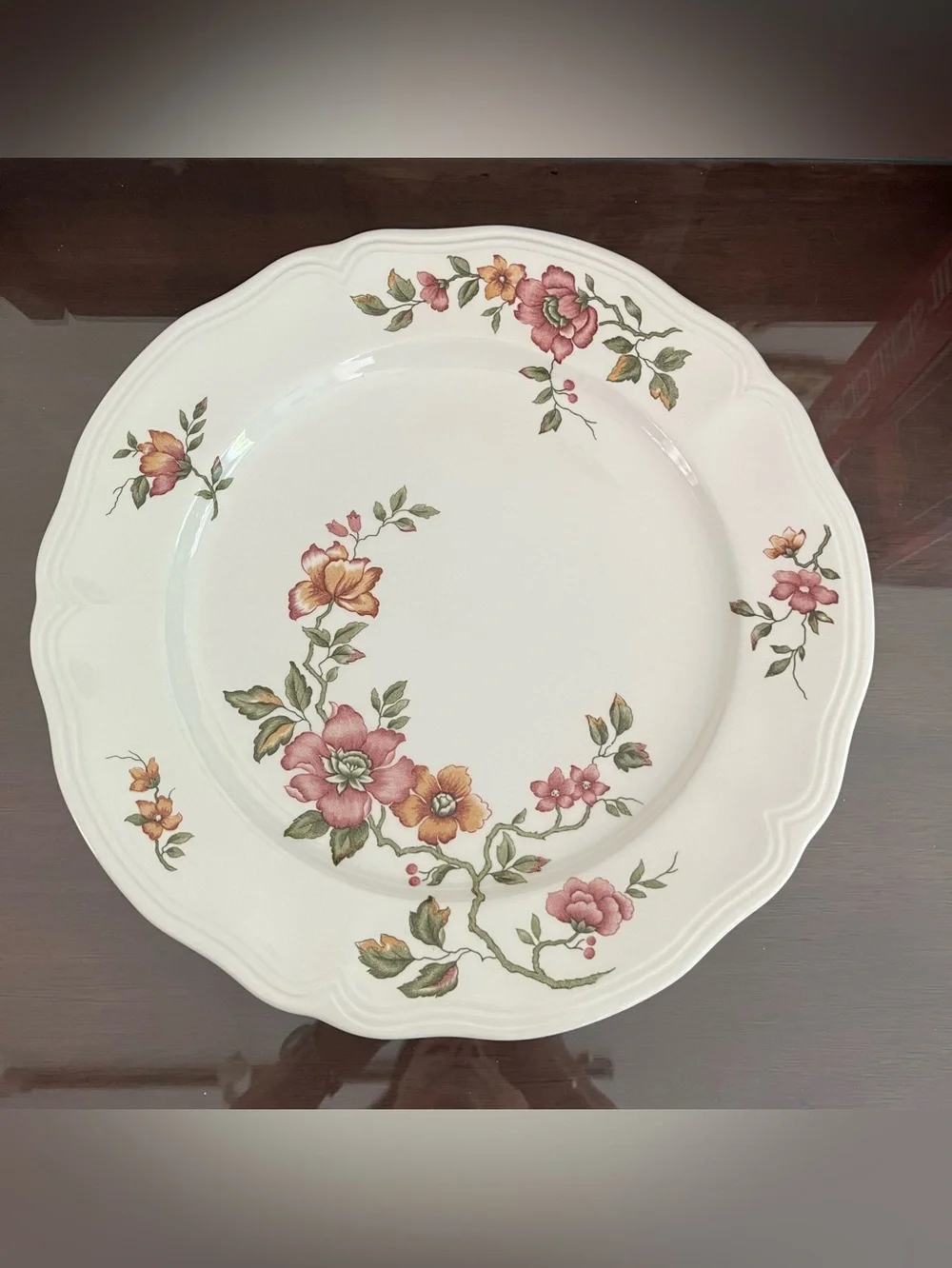 Vintage Ironstone Large Serving Plate 12.5 in Scalloped Rim Florals by Florganza